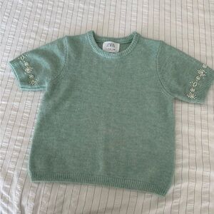 Zara Girls Light Green Floral Sweater